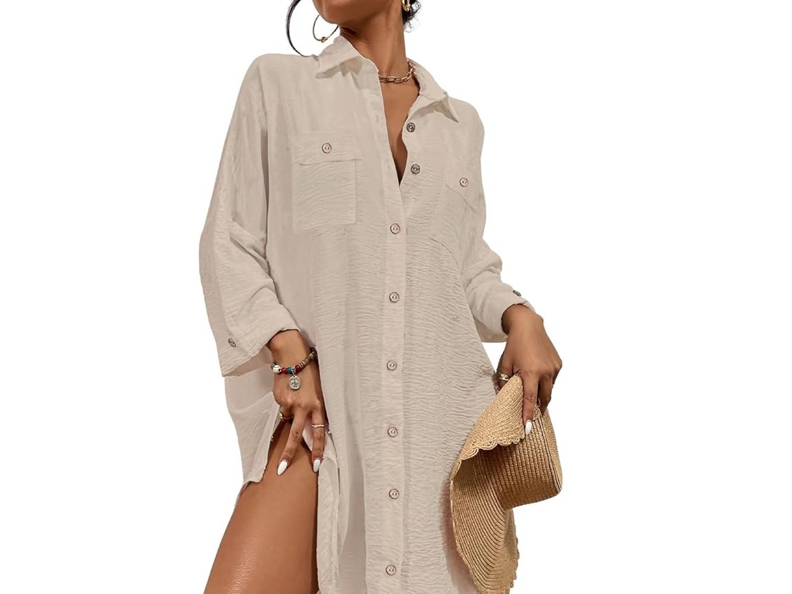Bsubseach Women's Modern Swimsuit Cover Up – Button Down Beach Shirt Dress