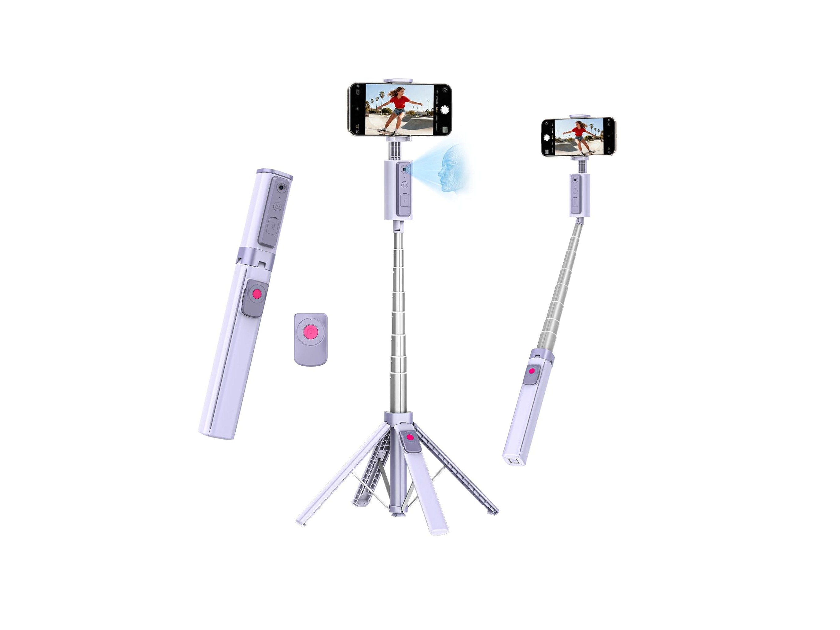 Funme 59'' Auto Face Tracking Tripod, 360° Rotation Selfie Stick for iPhone & Android with Wireless Remote, No App Required, Gesture Control for Vlog