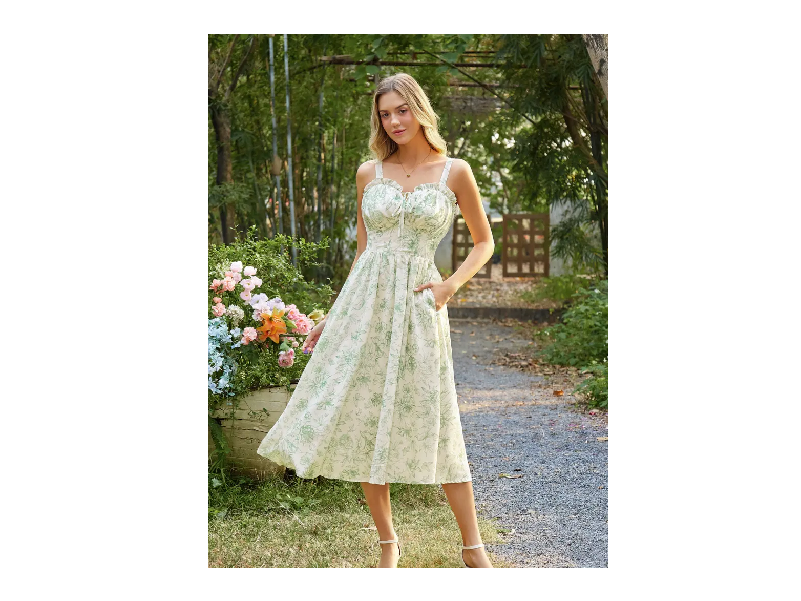 Sweetheart Floral Summer Wedding Pockets Dress
