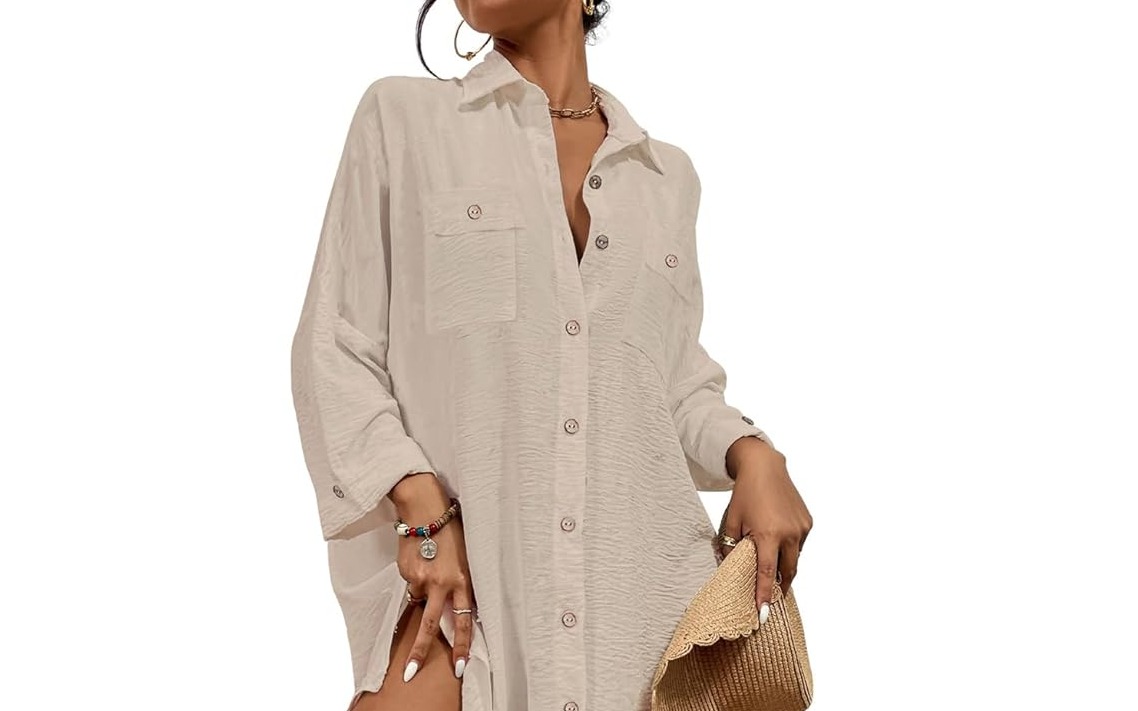 Bsubseach Button Down Swim Cover Up Shirt Dress – Multi-Wear Beach Tunic